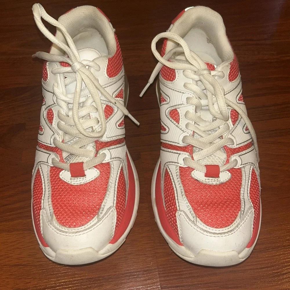 Michael Kors SG22L Womens‎ Red White Leather Mesh Chunky Sneakers Size 8M
